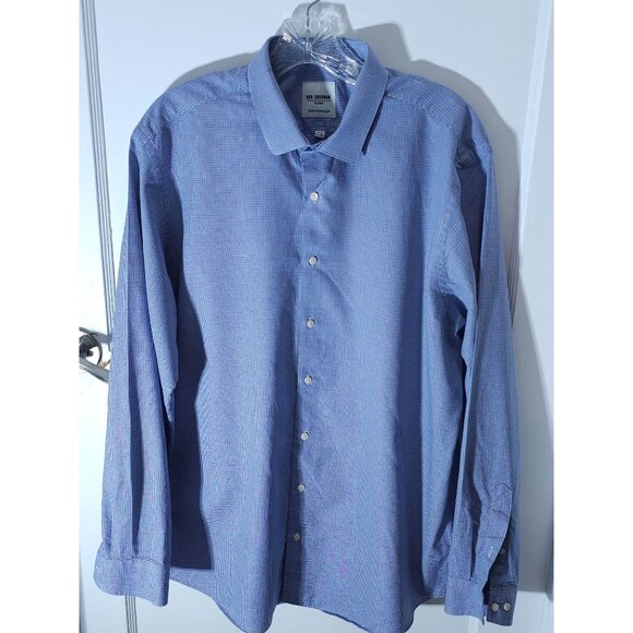 Ben Sherman Tailored Skinny Fit Mens Shirt 17 1/2 - 44/45 Blue Brown Checkered L - Picture 1 of 16